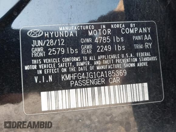 ✅ 2012 Hyundai Azera • VIN: KMHFG4JG1CA185369 • Лот: 42031314. Опубликован ранее на IAAI с пробегом 143 461 миль. Бесплатный доступ к архиву аукционных продаж из США и подробный отчёт об истории автомобиля на DreamBid. Изображение 9.