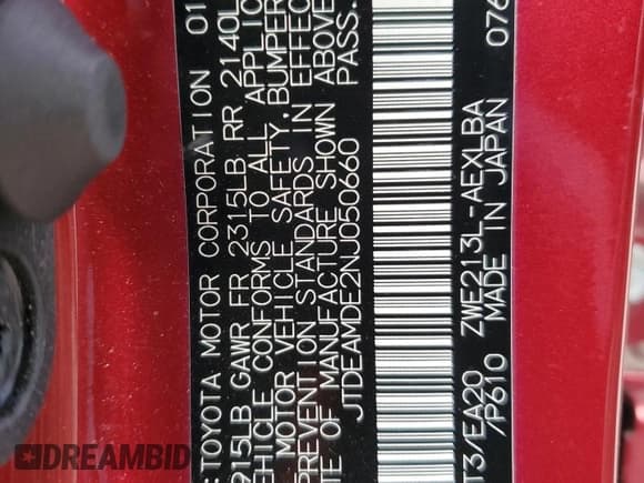 ✅ 2022 Toyota Corolla Hybrid LE • VIN: JTDEAMDE2NJ050660 • Lot: 92576455. Listed on Copart with 40,056 mi. Free auction sales archive from the USA and detailed vehicle history report at DreamBid. Image 12.