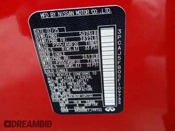 ✅ 2025 Infiniti QX50 Sport • VIN: 3PCAJ5FB0SF109733 • Lot: 69410405. Wystawiony na Copart z przebiegiem 3 087 mil. Bezpłatny archiwum sprzedaży aukcyjnych z USA i szczegółowy raport historii pojazdu na DreamBid. Zdjęcie 14.