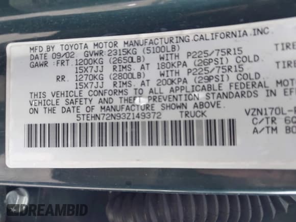 ✅ 2003 Toyota Tacoma • VIN: 5TEHN72N93Z149372 • Lot: 43848604. Wystawiony na IAAI z przebiegiem 135 249 mil. Bezpłatny archiwum sprzedaży aukcyjnych z USA i szczegółowy raport historii pojazdu na DreamBid. Zdjęcie 9.