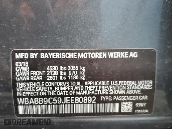 ✅ 2018 BMW 3 Series 330i • VIN: WBA8B9C59JEE80892 • Lot: 86967814. Listed on Copart with 43,152 mi. Free auction sales archive from the USA and detailed vehicle history report at DreamBid. Image 12.