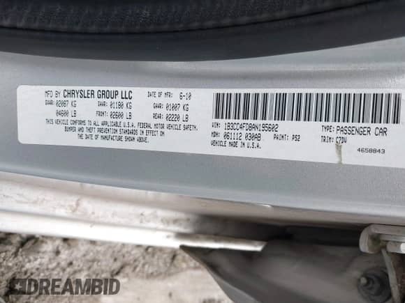 2010 Dodge Avenger SXT with VIN 1B3CC4FD8AN195602, listed as a IAAI auction lot 41658809 with 172,629 mi miles and . Bid and sale history available at DreamBid. Image 9.