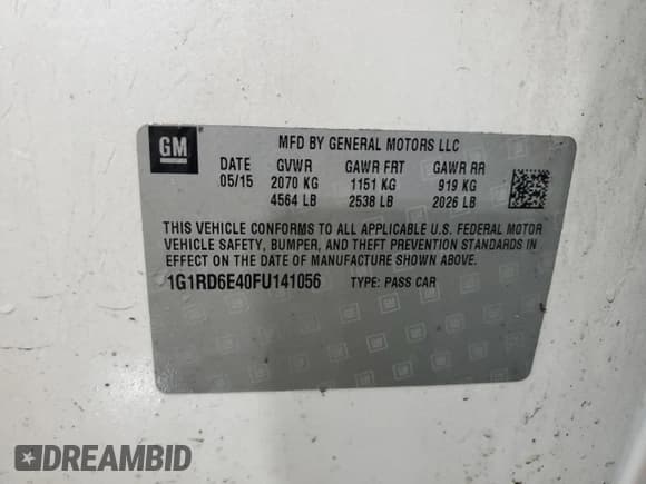 ✅ 2015 Chevrolet Volt • VIN: 1G1RD6E40FU141056 • Лот: 55575585. Опубликован ранее на Copart с пробегом 176 449 миль. Бесплатный доступ к архиву аукционных продаж из США и подробный отчёт об истории автомобиля на DreamBid. Изображение 12.