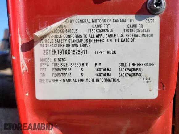 ✅ 1999 GMC Sierra 1500 SLE • VIN: 2GTEK19TXX1525911 • Лот: 66195885. Опубликован ранее на Copart с пробегом 295 953 миль. Бесплатный доступ к архиву аукционных продаж из США и подробный отчёт об истории автомобиля на DreamBid. Изображение 12.