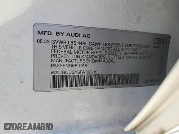 ✅ 2023 Audi A3 Premium • VIN: WAUGUDGY6PA128119 • Lot: 82787723. Wystawiony na Copart z przebiegiem 2 875 mil. Bezpłatny archiwum sprzedaży aukcyjnych z USA i szczegółowy raport historii pojazdu na DreamBid. Zdjęcie 12.