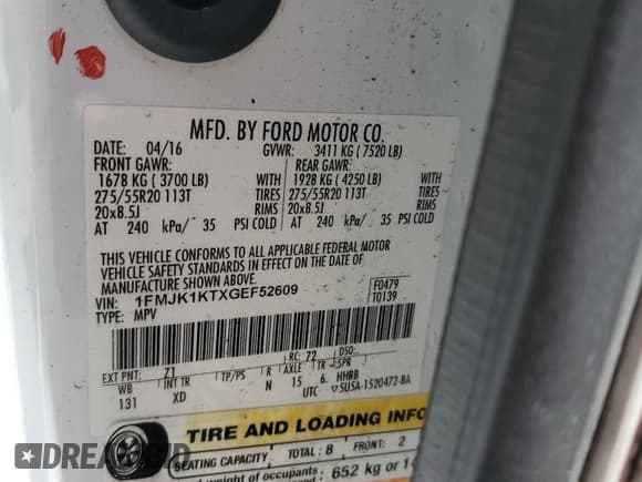 ✅ 2016 Ford Expedition Max Limited • VIN: 1FMJK1KTXGEF52609 • Lot: 52010115. Listed on Copart with 200,688 mi. Free auction sales archive from the USA and detailed vehicle history report at DreamBid. Image 15.