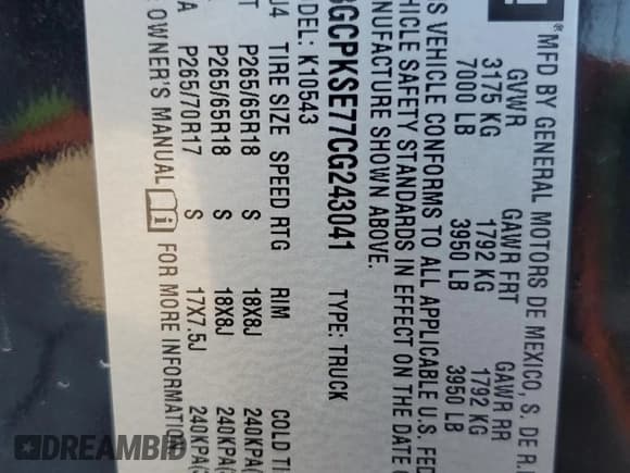 ✅ 2012 Chevrolet Silverado 1500 LT • VIN: 3GCPKSE77CG243041 • Lot: 82489575. Listed on Copart with 135,060 mi. Free auction sales archive from the USA and detailed vehicle history report at DreamBid. Image 12.