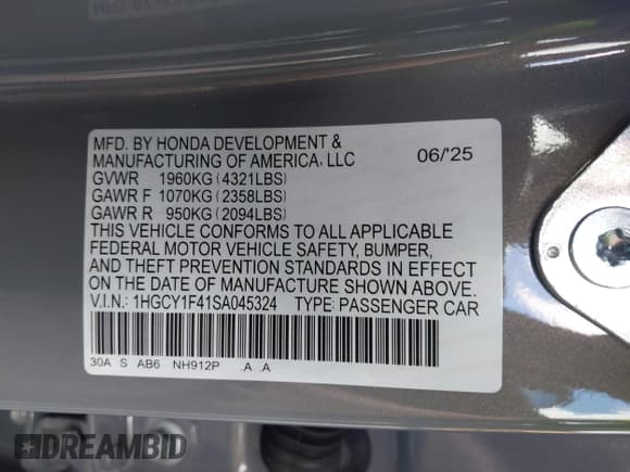 ✅ 2025 Honda Accord SE • VIN: 1HGCY1F41SA045324 • Lot: 43475815. Listed on IAAI with 5,837 mi. Free auction sales archive from the USA and detailed vehicle history report at DreamBid. Image 9.