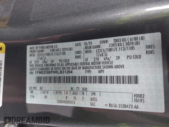 ✅ 2024 Ford Bronco Badlands • VIN: 1FMEE9BP9RLB31294 • Lot: 42115923. Listed on IAAI with 1,675 mi. Free auction sales archive from the USA and detailed vehicle history report at DreamBid. Image 9.