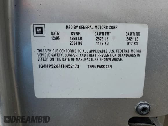 ✅ 1996 Buick LeSabre Custom • VIN: 1G4HP52K4TH452173 • Лот: 49150815. Опубликован ранее на Copart с пробегом Не указан. Бесплатный доступ к архиву аукционных продаж из США и подробный отчёт об истории автомобиля на DreamBid. Изображение 12.