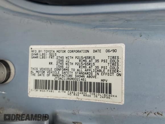 ✅ 1991 Toyota Previa • VIN: JT3AC11R6M0021461 • Lot: 53749465. Listed on Copart with 172,996 mi. Free auction sales archive from the USA and detailed vehicle history report at DreamBid. Image 13.