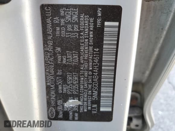 ✅ 2010 Hyundai Santa Fe GLS • VIN: 5NMSGDAB4AH346114 • Lot: 70397474. Listed on Copart with 177,510 mi. Free auction sales archive from the USA and detailed vehicle history report at DreamBid. Image 15.