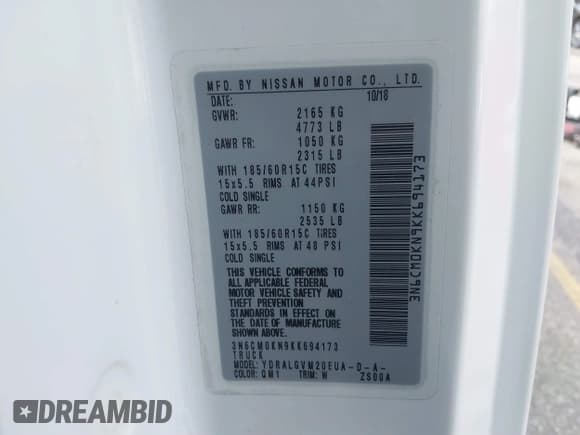 ✅ 2019 Nissan NV200 S • VIN: 3N6CM0KN9KK694173 • Lot: 41784695. Listed on IAAI with 58,867 mi. Free auction sales archive from the USA and detailed vehicle history report at DreamBid. Image 9.