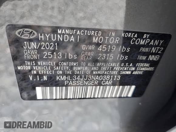 2022 Hyundai Sonata SEL z VIN KMHL34JJ3NA038113, wystawiony jako Copart lot #87282005 z przebiegiem 54 747 mil mil oraz Nie do naprawy • Non repairable. Historia ofert i sprzedaży dostępna na DreamBid. Obrazek 12.