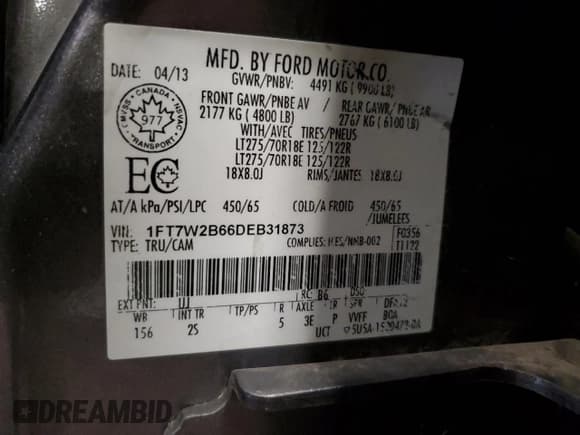 ✅ 2013 Ford F-250 XL • VIN: 1FT7W2B66DEB31873 • Lot: 84417185. Listed on Copart with 171,402 mi. Free auction sales archive from the USA and detailed vehicle history report at DreamBid. Image 12.