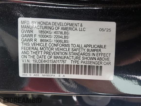 ✅ 2025 Acura Integra w/A-Spec Package • VIN: 19UDE4H31SA017767 • Lot: 63873565. Listed on Copart with 1,003 mi. Free auction sales archive from the USA and detailed vehicle history report at DreamBid. Image 12.