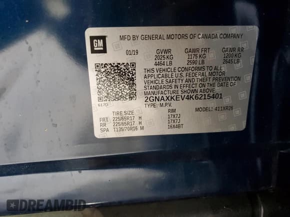 ✅ 2019 Chevrolet Equinox LT • VIN: 2GNAXKEV4K6215401 • Лот: 87112665. Опубликован ранее на Copart с пробегом 74 137 миль. Бесплатный доступ к архиву аукционных продаж из США и подробный отчёт об истории автомобиля на DreamBid. Изображение 13.