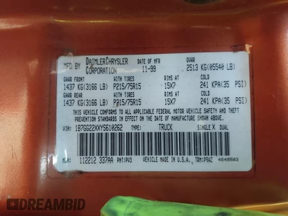 ✅ 2000 Dodge Dakota SLT • VIN: 1B7GG22XXYS610262 • Lot: 41806744. Wystawiony na IAAI z przebiegiem 243 650 mil. Bezpłatny archiwum sprzedaży aukcyjnych z USA i szczegółowy raport historii pojazdu na DreamBid. Zdjęcie 9.