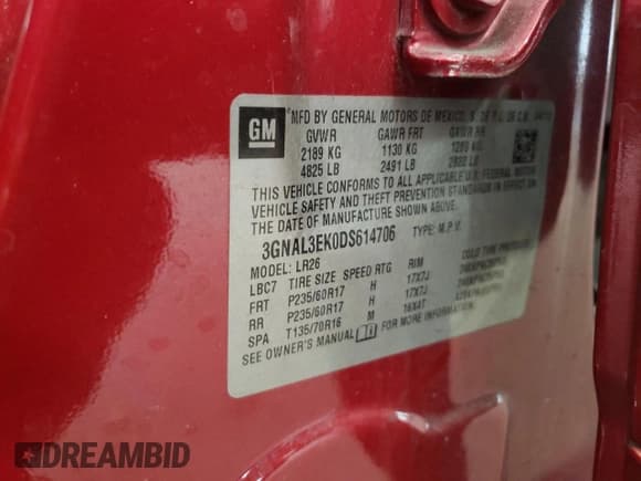 ✅ 2013 Chevrolet Captiva Sport LT • VIN: 3GNAL3EK0DS614706 • Lot: 87103914. Wystawiony na Copart z przebiegiem 175 800 mil. Bezpłatny archiwum sprzedaży aukcyjnych z USA i szczegółowy raport historii pojazdu na DreamBid. Zdjęcie 13.