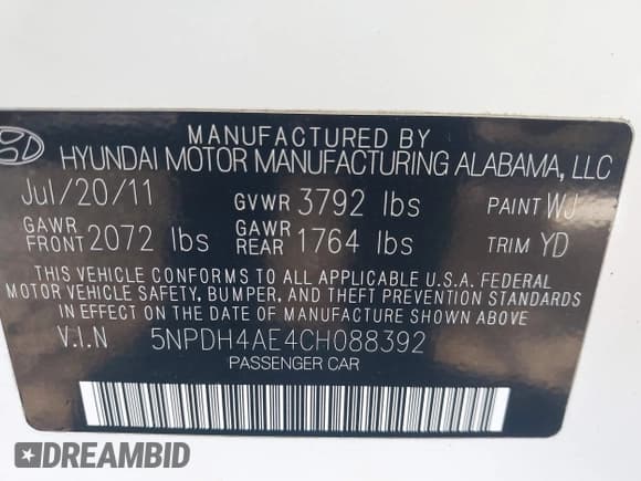 ✅ 2012 Hyundai Elantra GLS • VIN: 5NPDH4AE4CH088392 • Lot: 43609673. Listed on IAAI with 104,428 mi. Free auction sales archive from the USA and detailed vehicle history report at DreamBid. Image 9.