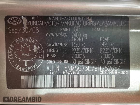 ✅ 2009 Hyundai Santa Fe GL • VIN: 5NMSG73E79H252684 • Lot: 73709604. Listed on Copart with 159,606 mi. Free auction sales archive from the USA and detailed vehicle history report at DreamBid. Image 13.