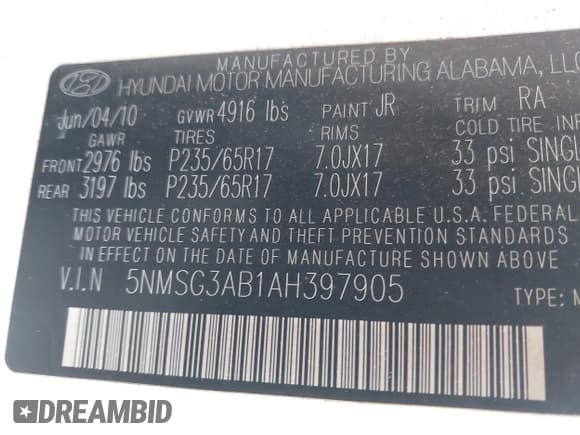 ✅ 2010 Hyundai Santa Fe GLS • VIN: 5NMSG3AB1AH397905 • Лот: 43839903. Опубликован ранее на IAAI с пробегом 159 578 миль. Бесплатный доступ к архиву аукционных продаж из США и подробный отчёт об истории автомобиля на DreamBid. Изображение 9.