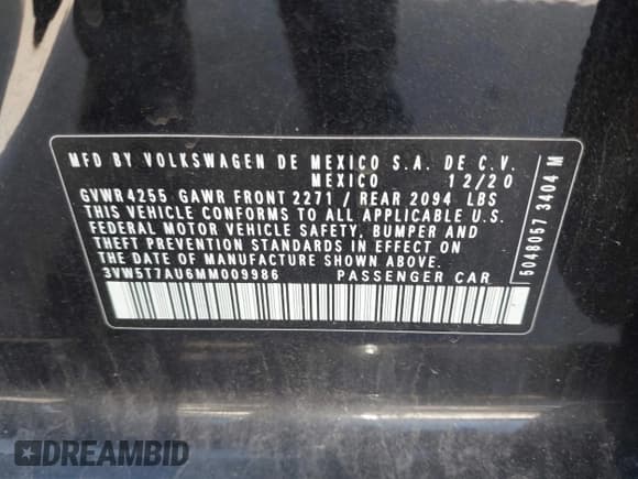 ✅ 2021 Volkswagen Golf GTI S • VIN: 3VW5T7AU6MM009986 • Lot: 41744096. Listed on IAAI with 26,120 mi. Free auction sales archive from the USA and detailed vehicle history report at DreamBid. Image 9.