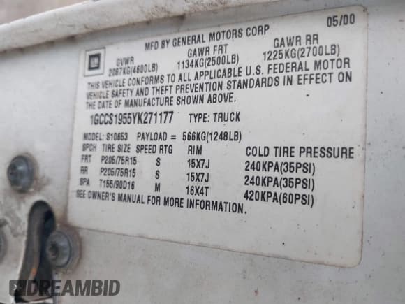 ✅ 2000 Chevrolet S-10 LS • VIN: 1GCCS1955YK271177 • Лот: 40955750. Опубликован ранее на IAAI с пробегом 298 412 миль. Бесплатный доступ к архиву аукционных продаж из США и подробный отчёт об истории автомобиля на DreamBid. Изображение 9.