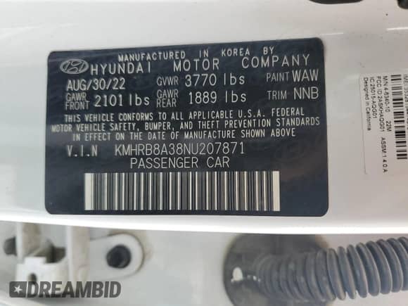 2022 Hyundai Venue SE с VIN KMHRB8A38NU207871, выставлен на аукционе Copart как лот 78049574 с пробегом 60 329 миль миль и Списание • Salvage title. История ставок и продаж доступна на DreamBid. Изображение 12.