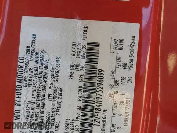 ✅ 2007 Ford Mustang Deluxe • VIN: 1ZVFT84N975296099 • Lot: 58169845. Listed on Copart with 108,251 mi. Free auction sales archive from the USA and detailed vehicle history report at DreamBid. Image 12.