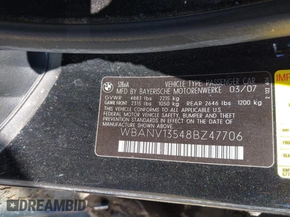 ✅ 2008 BMW 5 Series 528xi • VIN: WBANV13548BZ47706 • Lot: 43149697. Listed on IAAI with 117,713 mi. Free auction sales archive from the USA and detailed vehicle history report at DreamBid. Image 9.