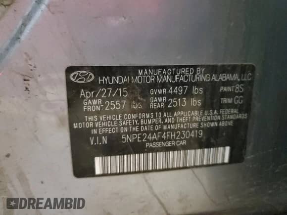 2015 Hyundai Sonata SE с VIN 5NPE24AF4FH230419, выставлен на аукционе Copart как лот 60960795 с пробегом 152 979 миль миль и Списание • Salvage title. История ставок и продаж доступна на DreamBid. Изображение 13.