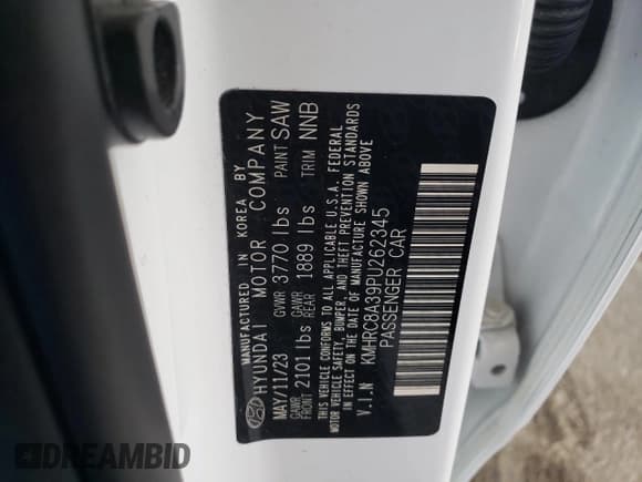 ✅ 2023 Hyundai Venue SEL • VIN: KMHRC8A39PU262345 • Lot: 61307135. Listed on Copart with 50,748 mi. Free auction sales archive from the USA and detailed vehicle history report at DreamBid. Image 14.