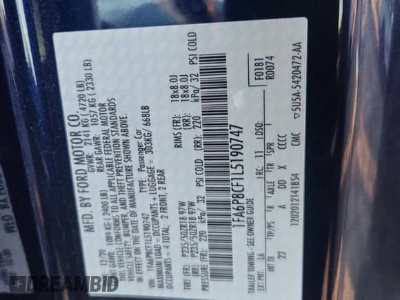 ✅ 2020 Ford Mustang GT • VIN: 1FA6P8CF1L5190747 • Лот: 91436375. Опубликован ранее на Copart с пробегом Не указан. Бесплатный доступ к архиву аукционных продаж из США и подробный отчёт об истории автомобиля на DreamBid. Изображение 13.