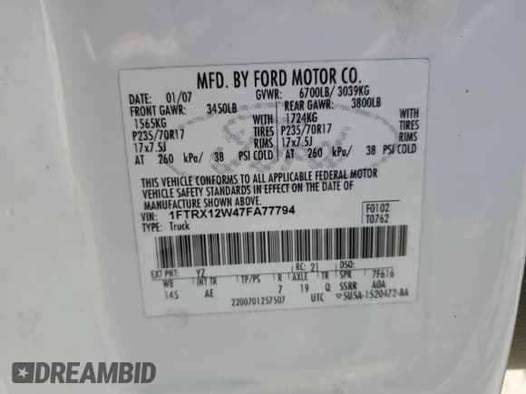 ✅ 2007 Ford F-150 STX • VIN: 1FTRX12W47FA77794 • Лот: 91006395. Опубликован ранее на Copart с пробегом 211 045 миль. Бесплатный доступ к архиву аукционных продаж из США и подробный отчёт об истории автомобиля на DreamBid. Изображение 12.