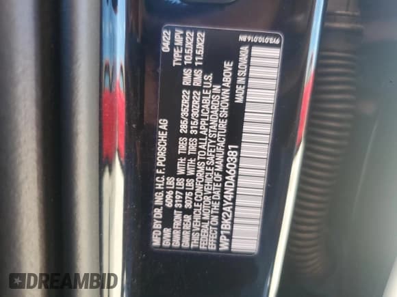 ✅ 2022 Porsche Cayenne Turbo GT • VIN: WP1BK2AY4NDA60381 • Lot: 77659554. Listed on Copart with Not provided. Free auction sales archive from the USA and detailed vehicle history report at DreamBid. Image 13.