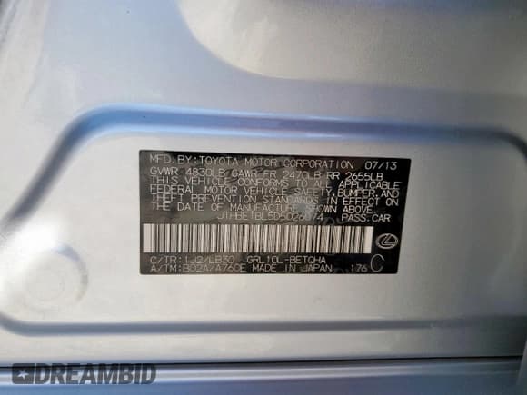 ✅ 2013 Lexus GS 350 • VIN: JTHBE1BL5D5026074 • Lot: 92113915. Listed on Copart with 168,676 mi. Free auction sales archive from the USA and detailed vehicle history report at DreamBid. Image 12.