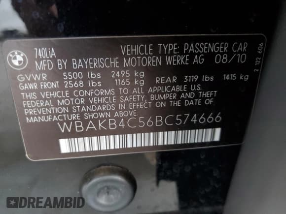 ✅ 2011 BMW 7 Series 740Li • VIN: WBAKB4C56BC574666 • Лот: 81853495. Опубликован ранее на Copart с пробегом 98 031 миль. Бесплатный доступ к архиву аукционных продаж из США и подробный отчёт об истории автомобиля на DreamBid. Изображение 12.