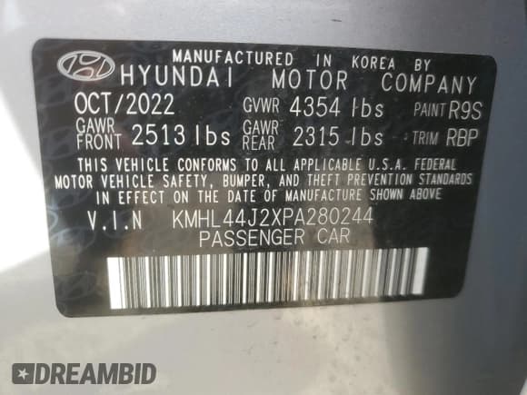 ✅ 2023 Hyundai Sonata SEL Plus • VIN: KMHL44J2XPA280244 • Лот: 85184325. Опубликован ранее на Copart с пробегом 19 049 миль. Бесплатный доступ к архиву аукционных продаж из США и подробный отчёт об истории автомобиля на DreamBid. Изображение 12.
