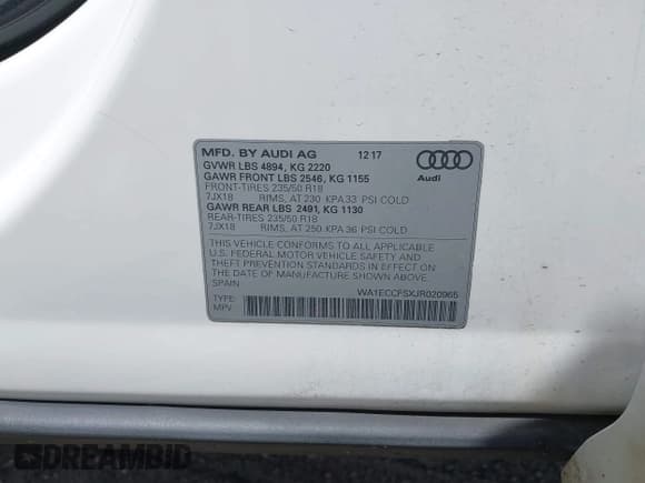 ✅ 2018 Audi Q3 Premium • VIN: WA1ECCFSXJR020965 • Lot: 42301424. Listed on IAAI with 96,583 mi. Free auction sales archive from the USA and detailed vehicle history report at DreamBid. Image 9.