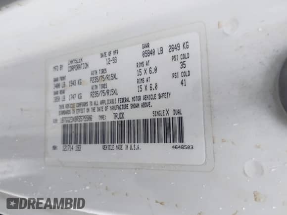 1994 Dodge Dakota z VIN 1B7GG23X0RS575506, wystawiony jako IAAI lot #40965226 z przebiegiem 89 884 mil mil oraz . Historia ofert i sprzedaży dostępna na DreamBid. Obrazek 9.