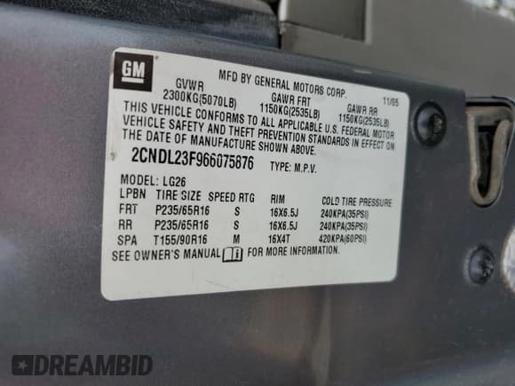 ✅ 2006 Chevrolet Equinox LS • VIN: 2CNDL23F966075876 • Лот: 41822695. Опубликован ранее на Copart с пробегом 215 034 миль. Бесплатный доступ к архиву аукционных продаж из США и подробный отчёт об истории автомобиля на DreamBid. Изображение 13.