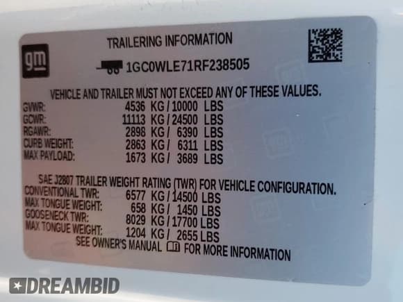 ✅ 2024 Chevrolet Silverado 2500HD Work Truck • VIN: 1GC0WLE71RF238505 • Лот: 68775225. Опубликован ранее на Copart с пробегом 44 031 миль. Бесплатный доступ к архиву аукционных продаж из США и подробный отчёт об истории автомобиля на DreamBid. Изображение 12.