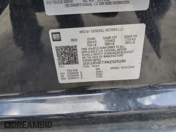 ✅ 2022 Chevrolet Silverado 1500 • VIN: 1GCUDJETXNZ525195 • Лот: 52793645. Опубликован ранее на Copart с пробегом 33 158 миль. Бесплатный доступ к архиву аукционных продаж из США и подробный отчёт об истории автомобиля на DreamBid. Изображение 12.