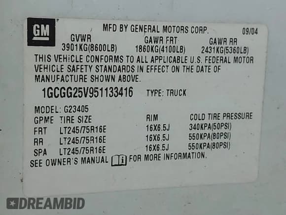 ✅ 2005 Chevrolet Express Cargo • VIN: 1GCGG25V951133416 • Lot: 43580678. Wystawiony na IAAI z przebiegiem 249 958 mil. Bezpłatny archiwum sprzedaży aukcyjnych z USA i szczegółowy raport historii pojazdu na DreamBid. Zdjęcie 9.