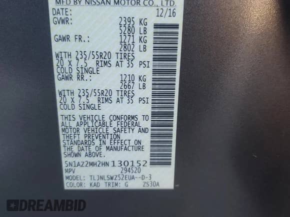 2017 Nissan Murano Platinum с VIN 5N1AZ2MH2HN130152, выставлен на аукционе Copart как лот 82759255 с пробегом 86 005 миль миль и Чистый • Clean title. История ставок и продаж доступна на DreamBid. Изображение 13.