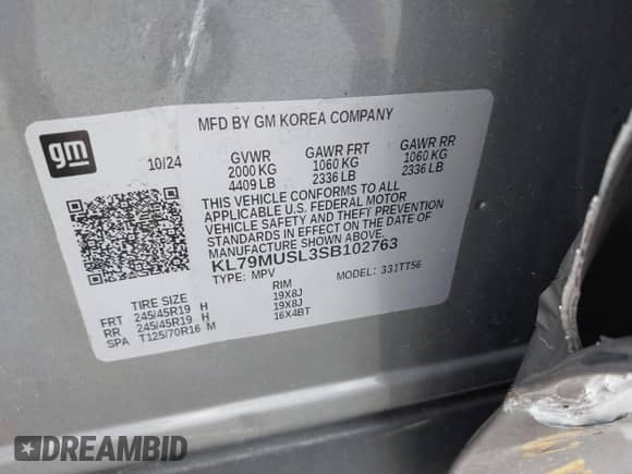 2025 Chevrolet TrailBlazer RS с VIN KL79MUSL3SB102763, выставлен на аукционе IAAI как лот 42514327 с пробегом 10 617 миль миль и . История ставок и продаж доступна на DreamBid. Изображение 9.