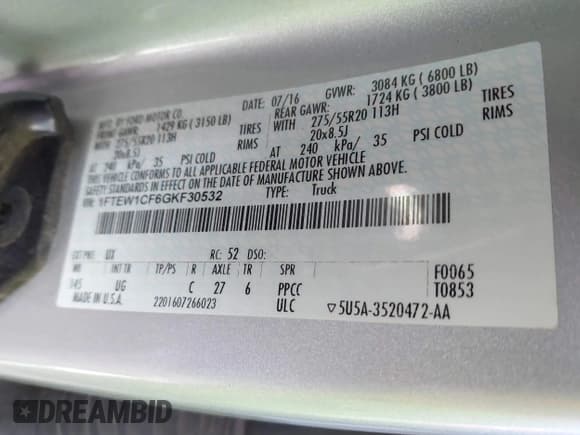 ✅ 2016 Ford F-150 XL • VIN: 1FTEW1CF6GKF30532 • Лот: 41097396. Опубликован ранее на IAAI с пробегом Не указан. Бесплатный доступ к архиву аукционных продаж из США и подробный отчёт об истории автомобиля на DreamBid. Изображение 9.