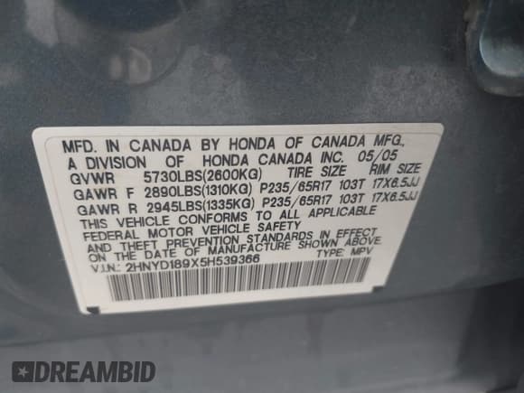 ✅ 2005 Acura MDX Touring • VIN: 2HNYD189X5H539366 • Lot: 42882971. Wystawiony na IAAI z przebiegiem 272 318 mil. Bezpłatny archiwum sprzedaży aukcyjnych z USA i szczegółowy raport historii pojazdu na DreamBid. Zdjęcie 9.