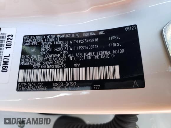 ✅ 2021 Toyota Sequoia TRD Pro • VIN: 5TDEY5B16MS186745 • Lot: 46839044. Listed on Copart with 36,108 mi. Free auction sales archive from the USA and detailed vehicle history report at DreamBid. Image 14.